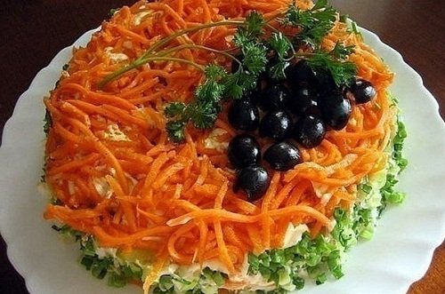 Салат из корейской моркови с грибами 