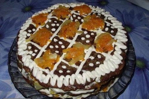 Печеночный торт с грибами 